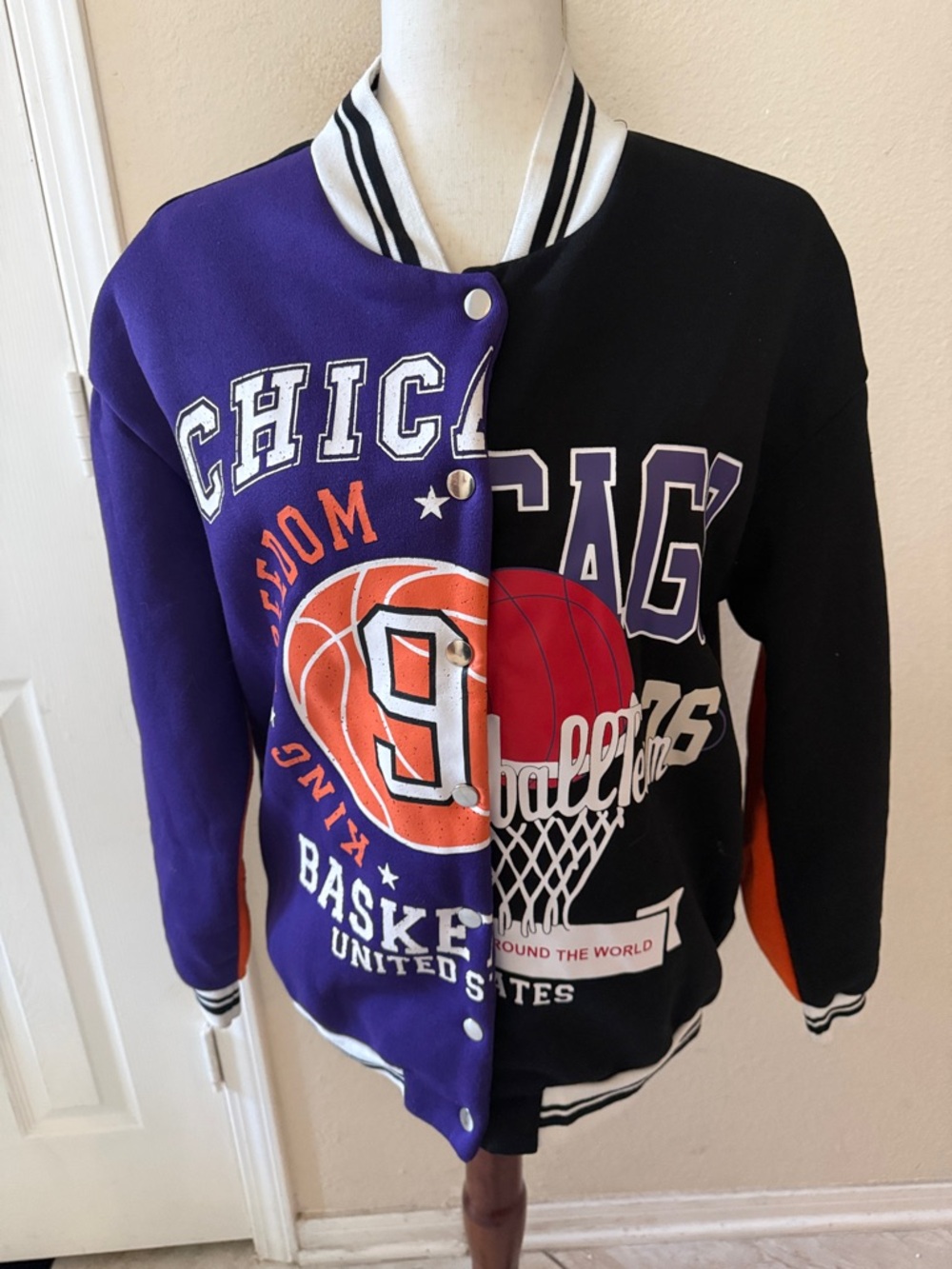SHEIN Kids Basketball Varsity Jacket - Purple, Black & Orange